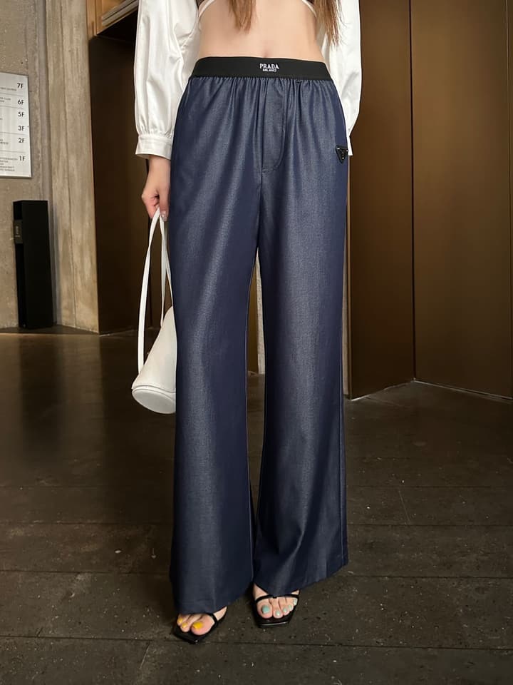 Prada Rayon Denim Wide-Leg Pants – 26SS in Blue
