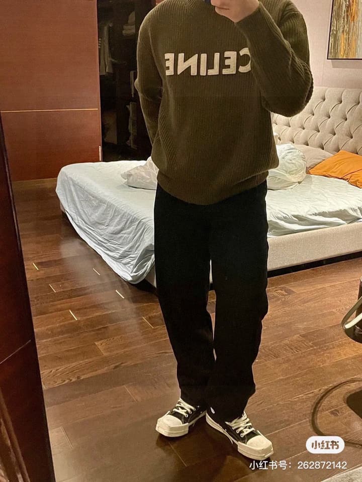 Celine Classic Embroidered Crewneck Sweater in Army Green