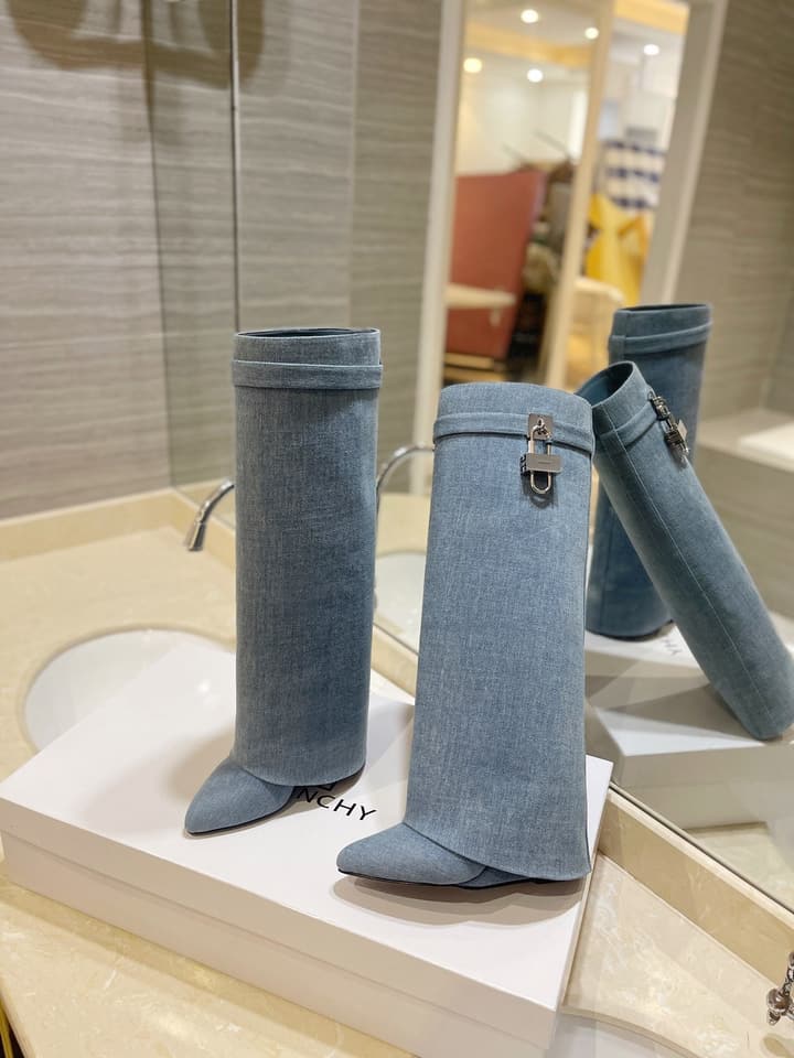Givenchy Washed Denim Lock Knee-High Boots – 2023SS