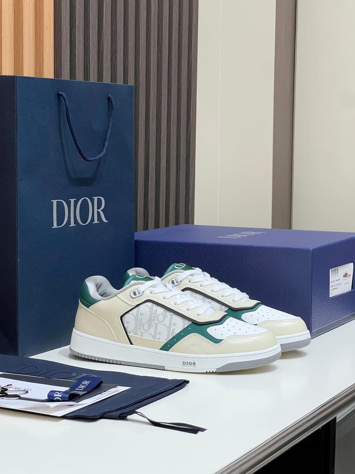 Dior B27 Unisex Sneakers – 2025 Collection in Beige With Dark Green Accents
