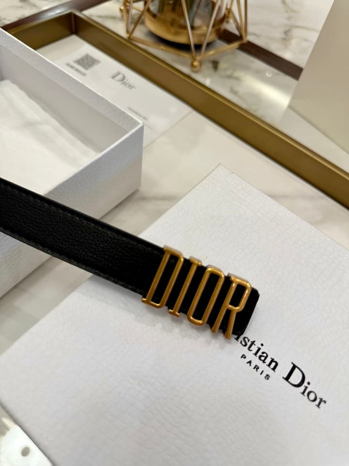 Dior Leather Belt – Gold Buckle in Black Leather With Gold Buckle
