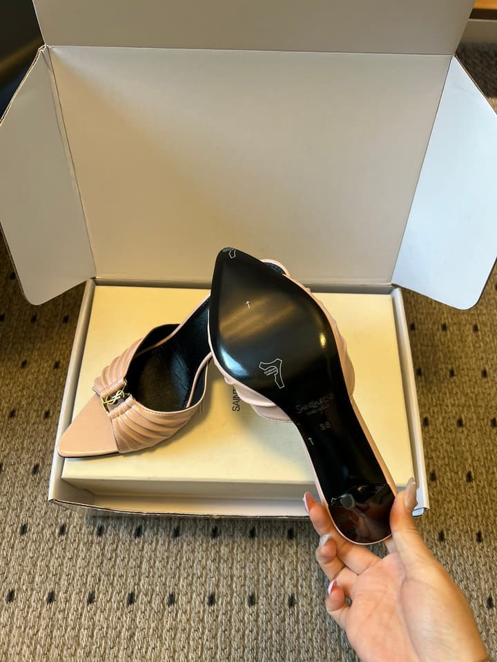 Saint Laurent Ruched Leather Mules – 26SS in Beige