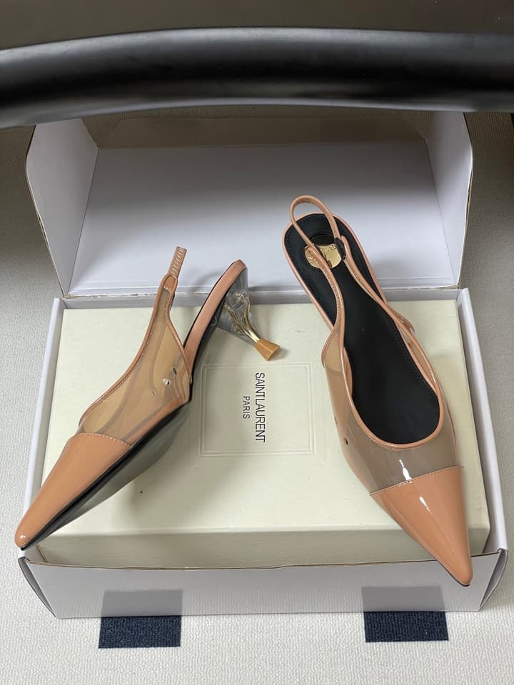 Saint Laurent Pointed PVC Slingback Sandals – 26SS in Beige