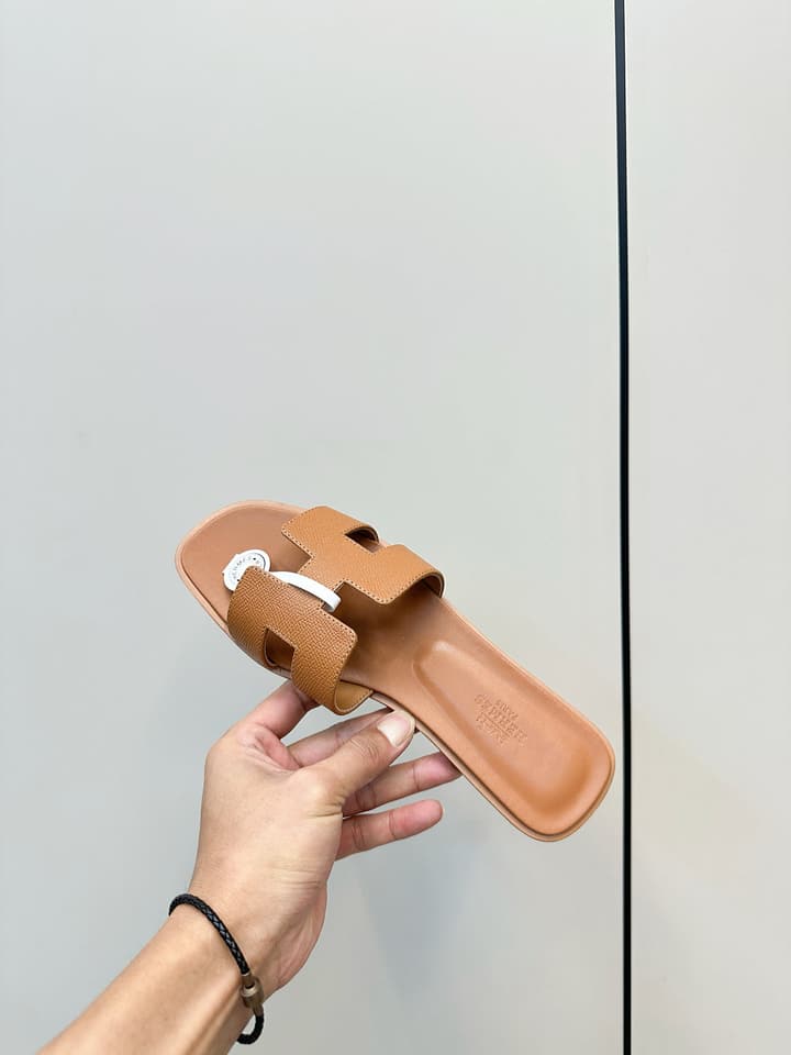 Hermès Fashion Palm-Grain H Slides in Brown
