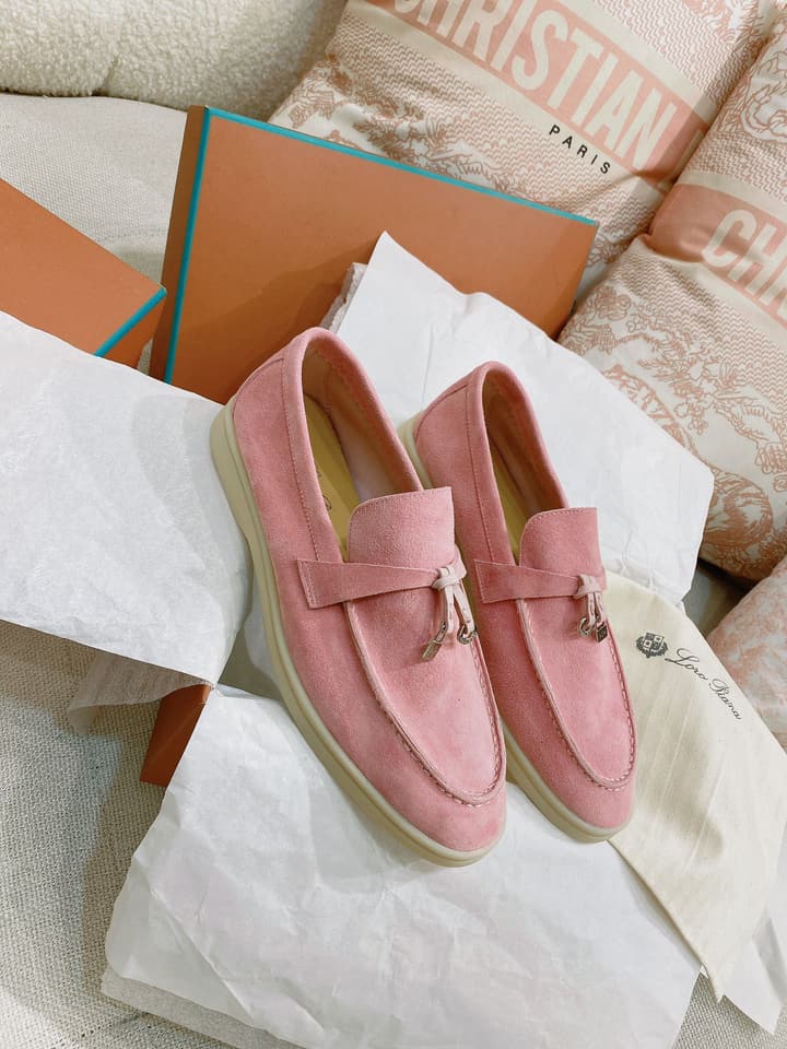 Loro Piana Glossy Cashmere Loafers in Blush Pink Suede