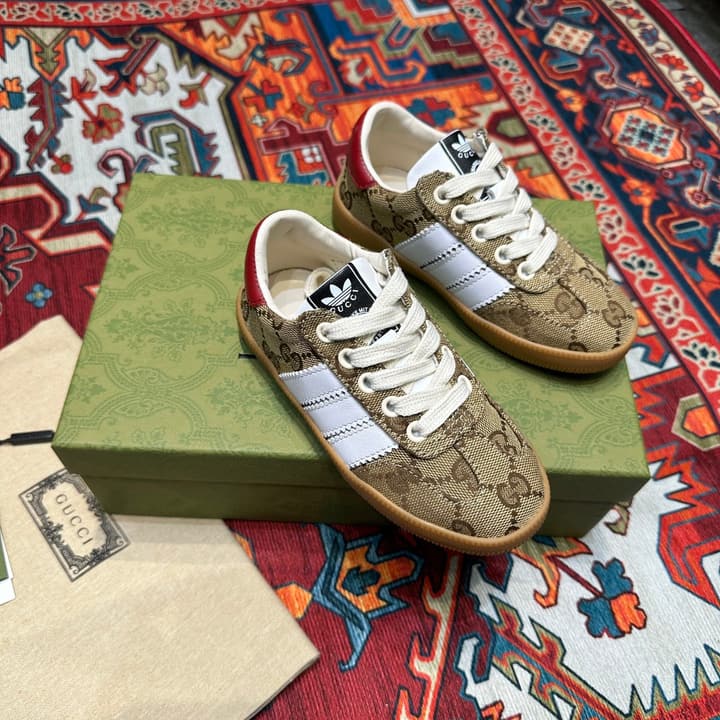 Adidas x Gucci Kids' Collaborative Sneakers – Kids Collection in Beige Gg Monogram With White Stripe