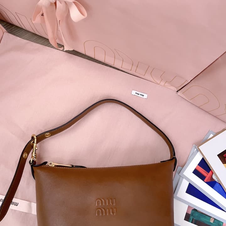 Miu Miu Vintage Sheepskin Lunchbox Bag in Deep Brown