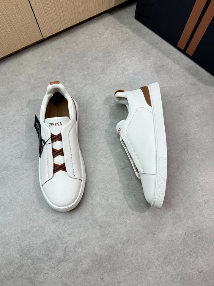 Zegna Triple Stitch Nappa Leather Slip-On Sneakers in Black