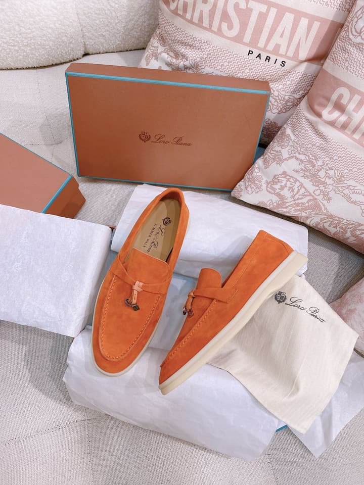 Loro Piana Glossy Cashmere Loafers in Blush Pink Suede