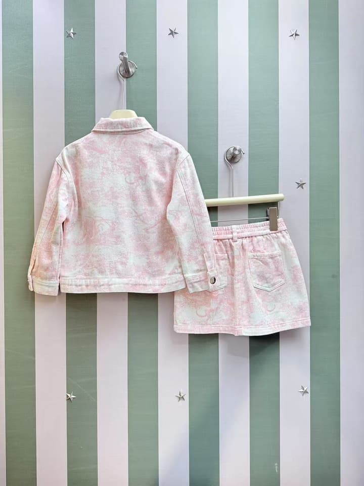 Dior Kids Printed Jacket and Skirt Set – 2025SS – Kids Collection in Blue Watercolor Print Set