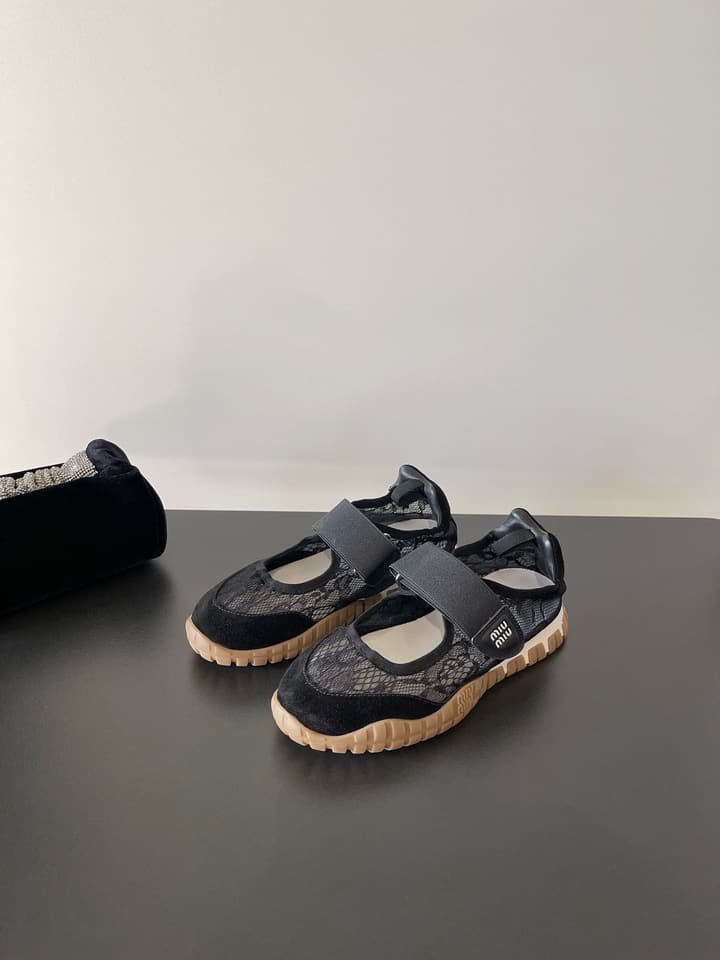 Miu Miu Latest Lace Retro Mary Jane Sneakers in Black