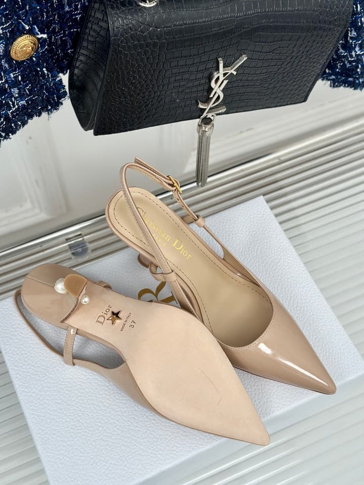 Dior Pearl Heel Pointed-Toe Slingback Mules – Spring/Summer Collection – 2024 in Black Leather