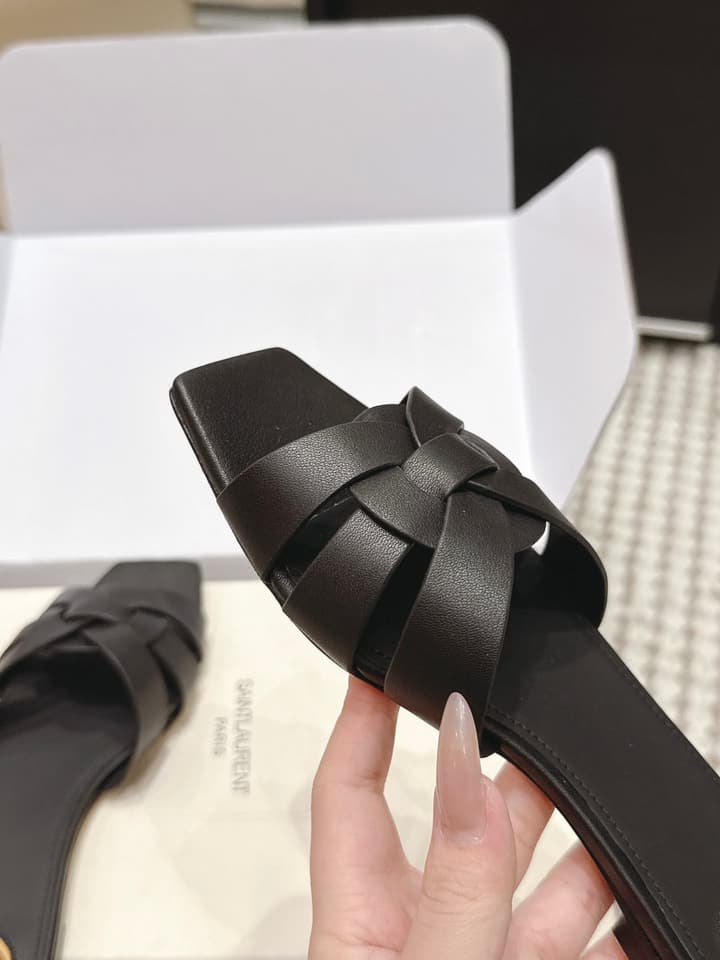Saint Laurent Melody Square Toe Flat Sandals – 2026SS in Burgundy Patent