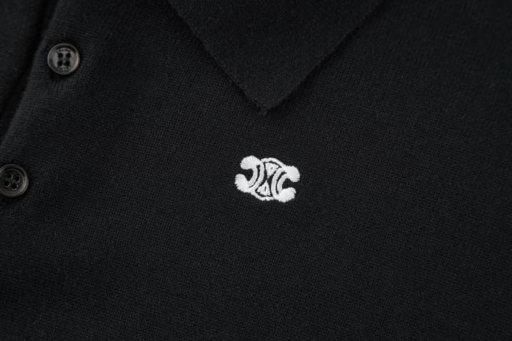 Celine Embroidered Triomphe Knit Polo in Classic Black
