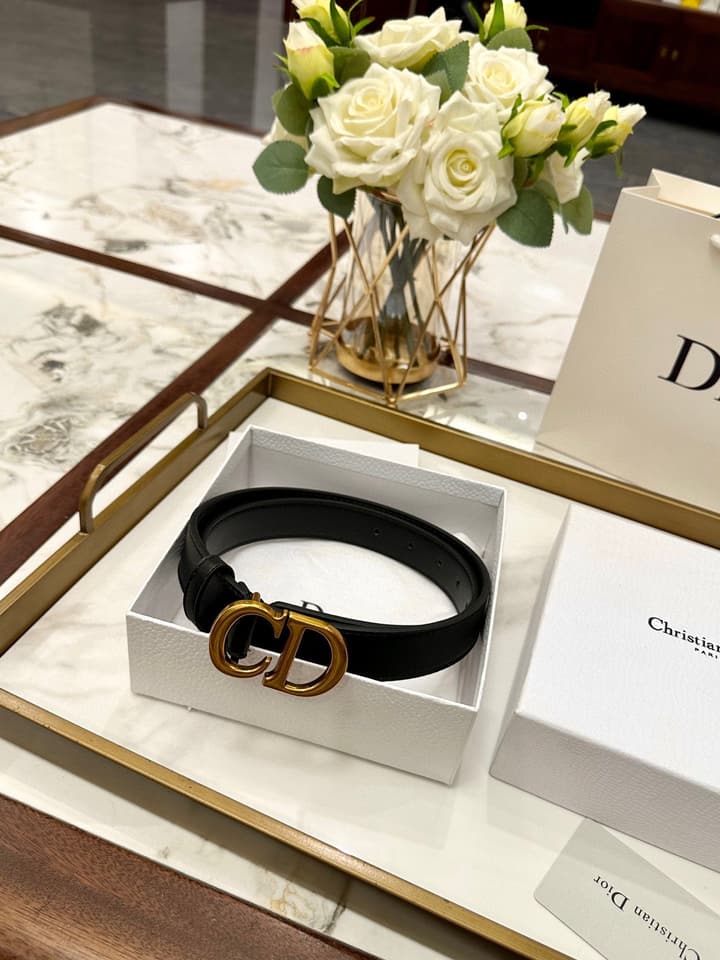 Dior Classic Leather Belt – 3.0cm in Black Leather With Gold Buckle