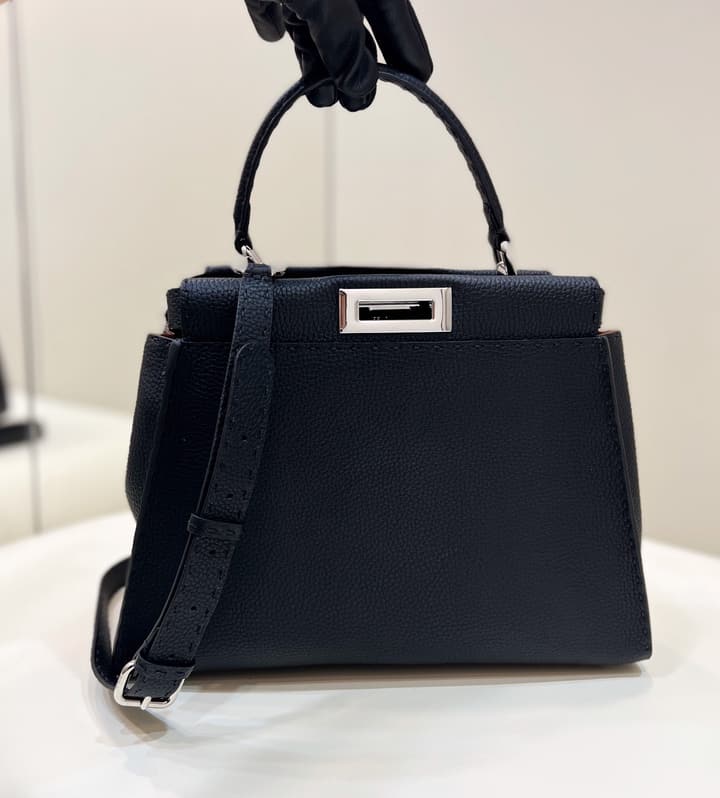 Fendi Classic Peekaboo Handbag in Classic Black With Patterned Strap