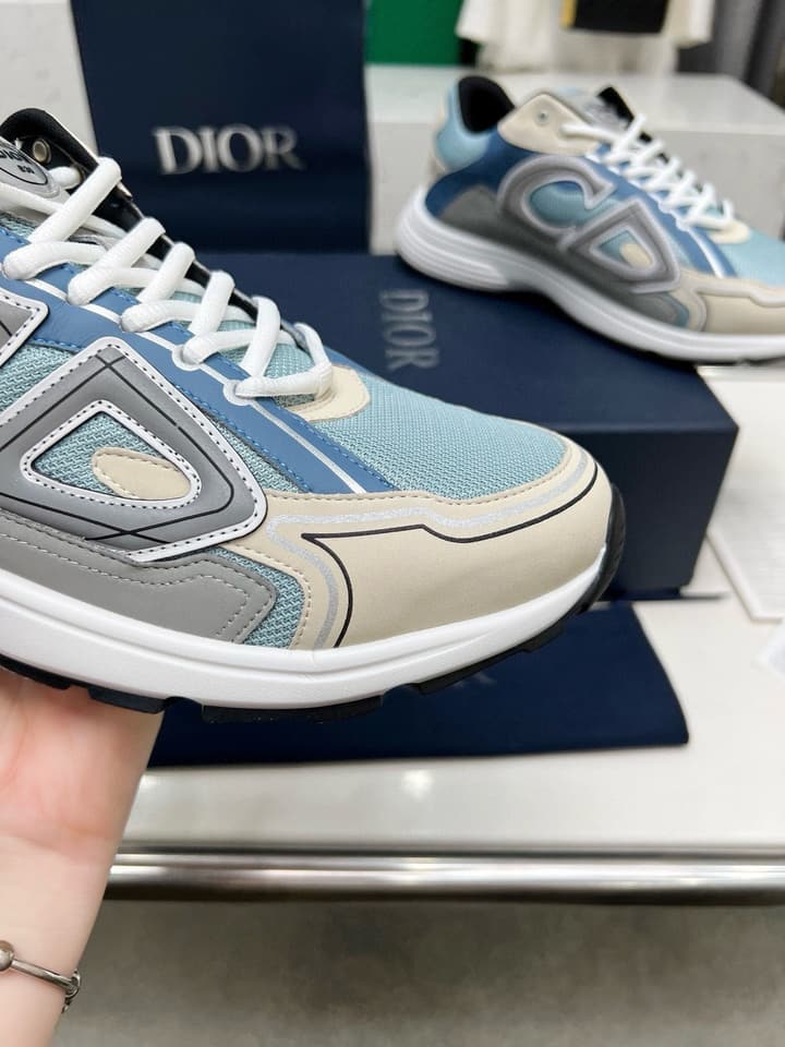 Dior B30 Unisex Mesh and Leather Sneakers in Navy Blue And Grey