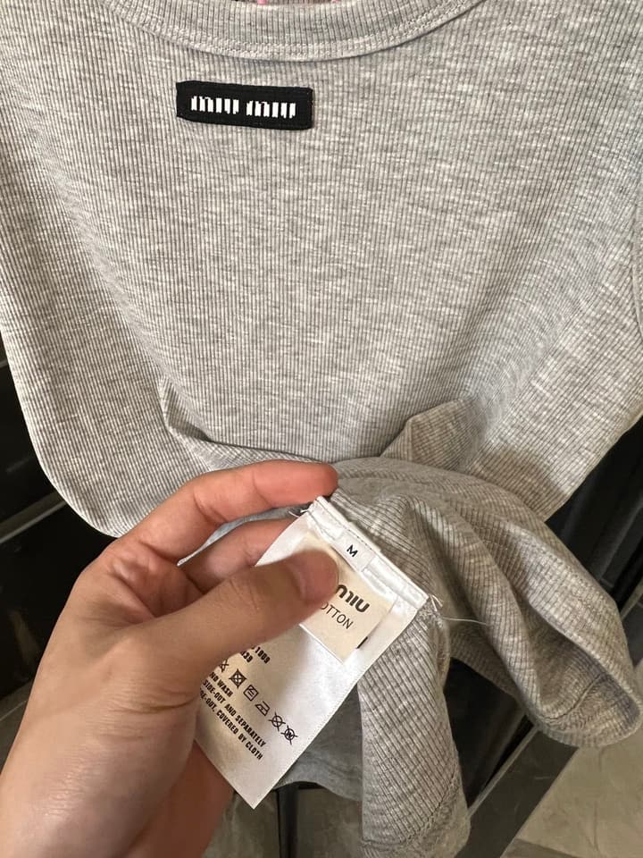 Miu Miu Ribbed Cotton Logo Tank Top – 25SS in Grey