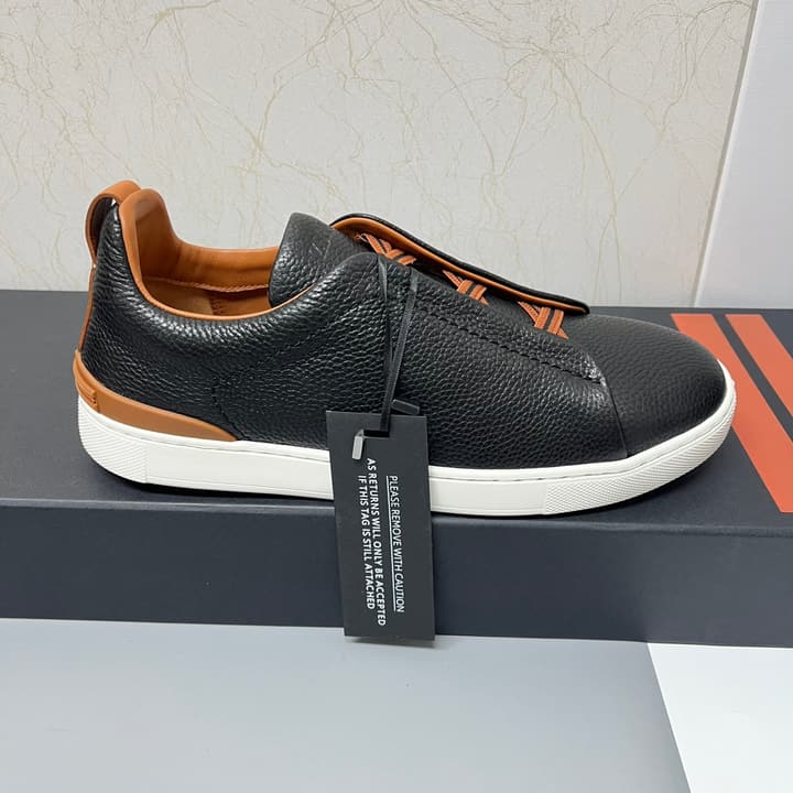 Zegna SECONDSKIN Triple Stitch™ Casual Sneakers in Monochromatic Black