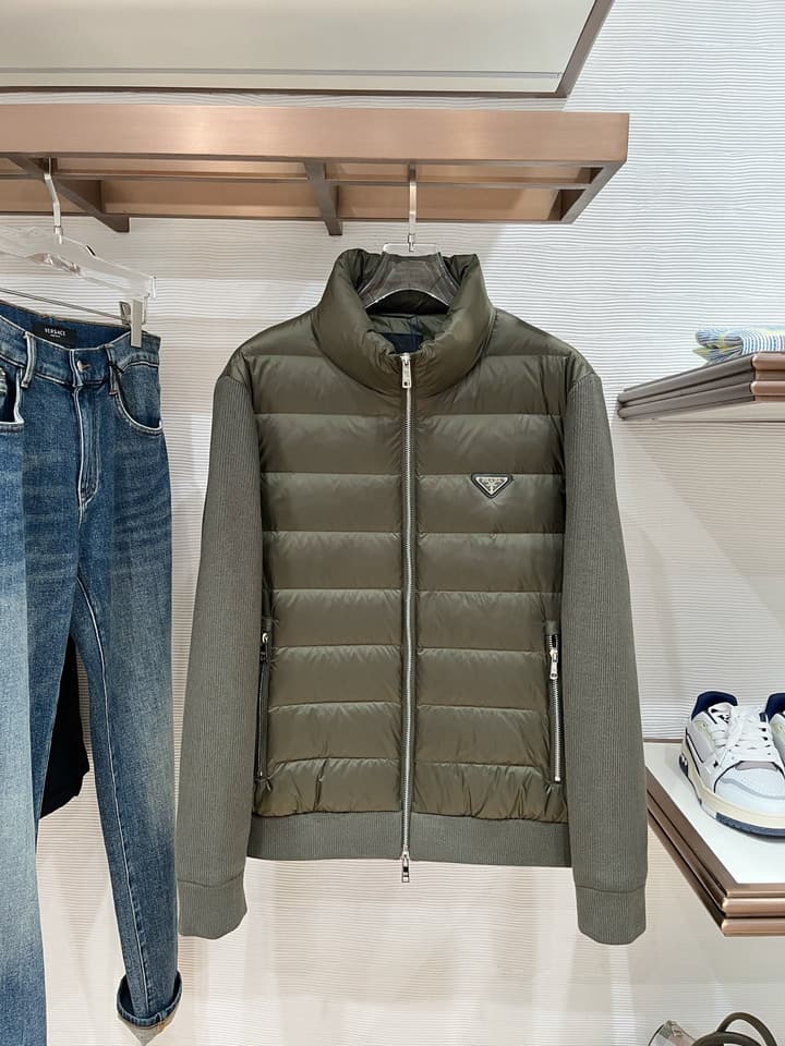 Prada Spliced Knit Down Jacket – FW2024 in Black Knit Down Jacket