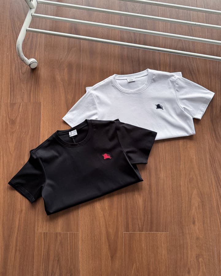 Burberry Embroidered Mercerized Cotton T-Shirt in Black
