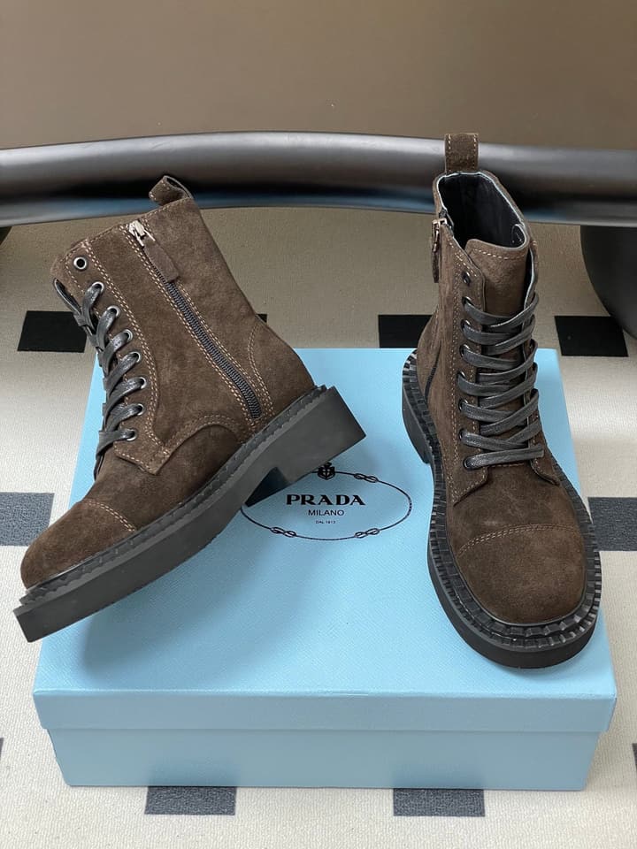 Prada Triangle Logo Combat Boots – 25SS in Black Suede