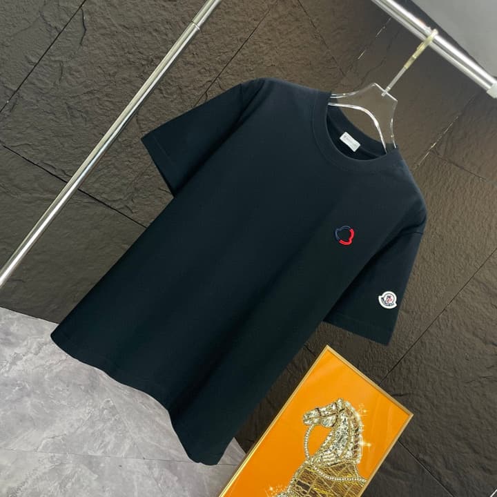 Moncler Cotton Embroidered T-Shirt – 2025 Spring/Summer Collection in Dark Navy Crew Neck With Tonal Logo