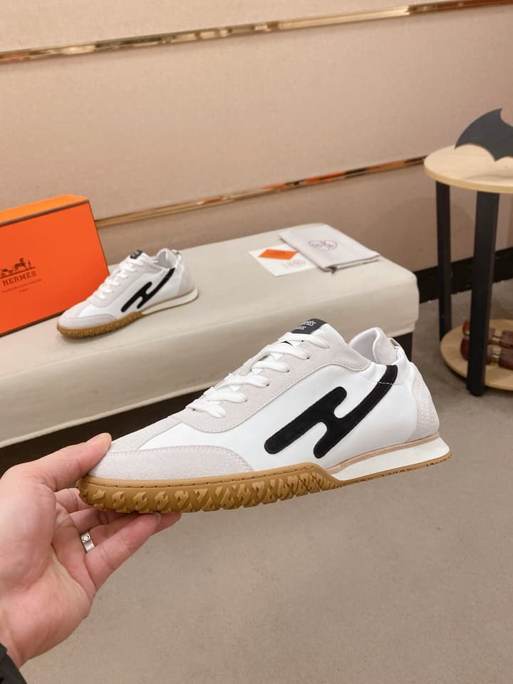 Hermès Suede and Goatskin H Detail Sneakers