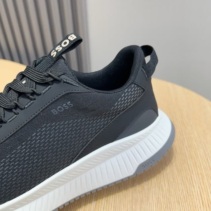 Boss Men's Layered Sport Sneakers in Black With White Sole