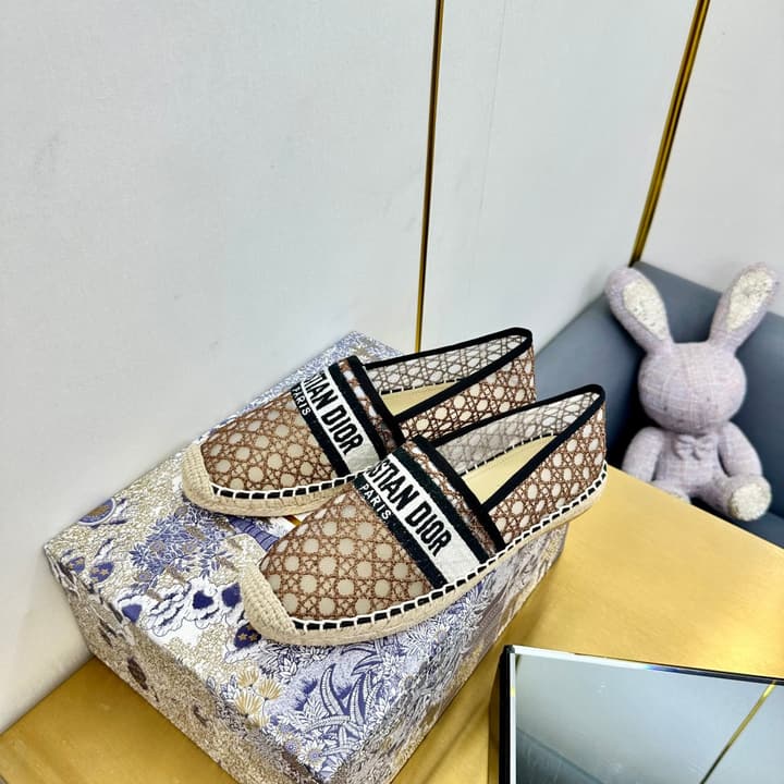 Dior Granville Embroidered Espadrille Flats in Beige/brown Oblique Pattern