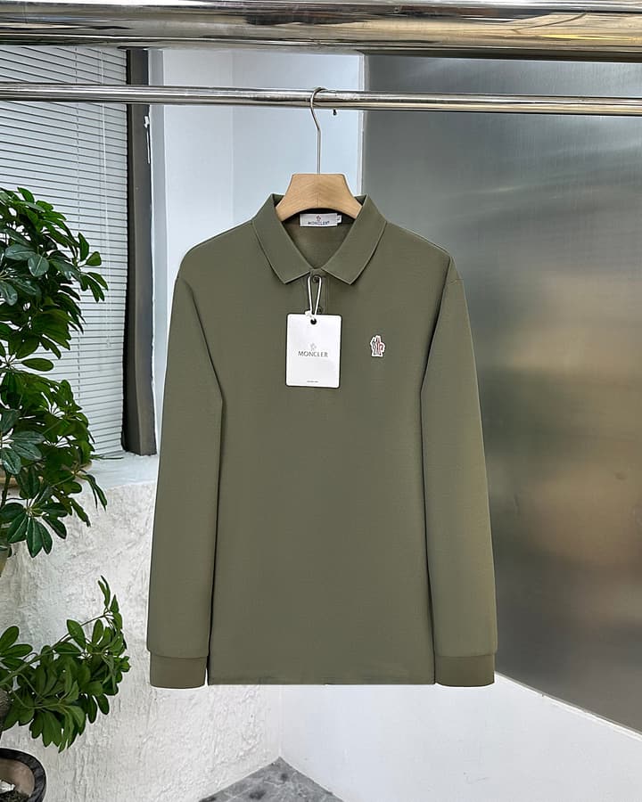 Moncler Classic Embroidered Long Sleeve Polo Shirt – 2025 Fall Collection in Black