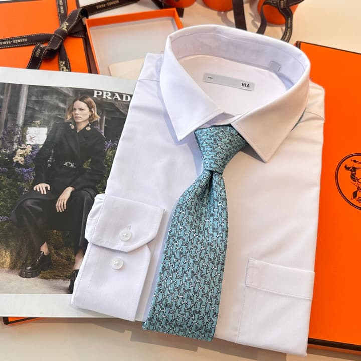 Hermès Men's Printed Silk Tie Series in Light Aqua Patterned