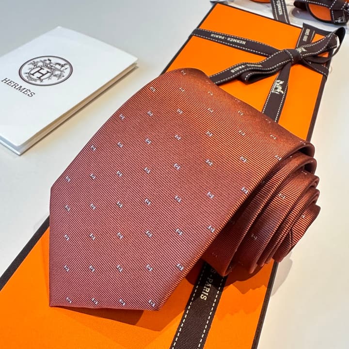 Hermès Men's Silk Tie in Burnt Orange Brown