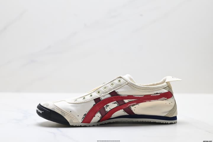 Onitsuka Tiger Mexico 66 Slip-On Casual Sneakers in Cream Black Stripes Graphic