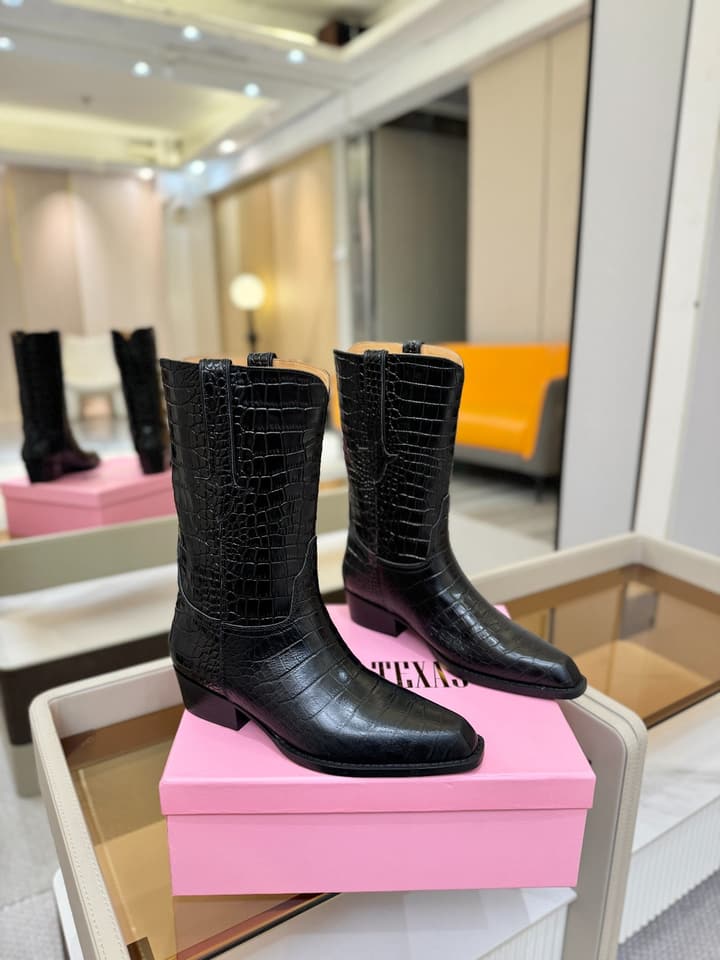 Paris Texas Western Ankle Boots in Embossed Black