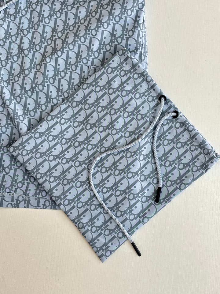 Dior Oblique Print Beach Shorts – Spring/Summer Collection – 25SS in Light Blue Oblique