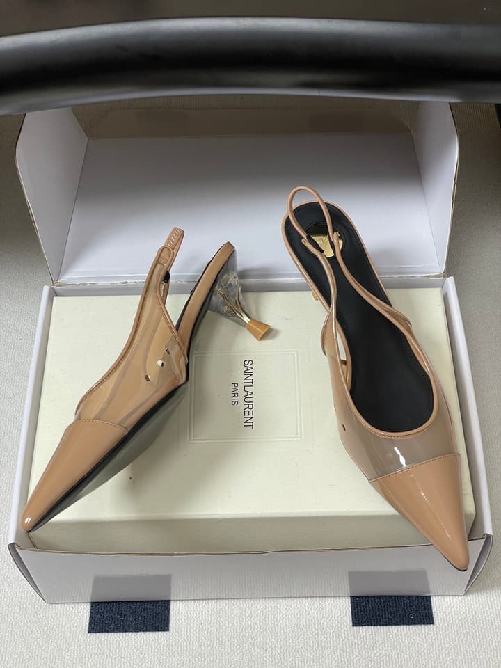 Saint Laurent Pointed PVC Slingback Sandals – 26SS in Beige
