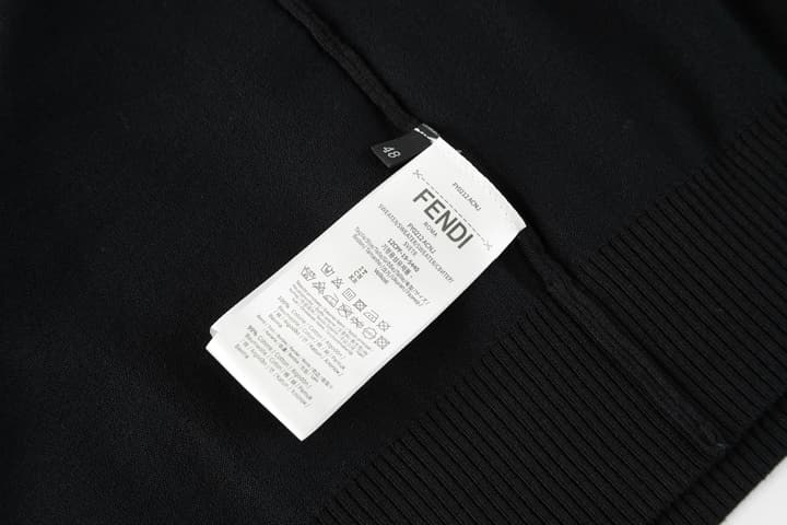 Fendi Knitted Long Sleeve Polo Shirt with Micro FF Detail in Black Knitted Polo