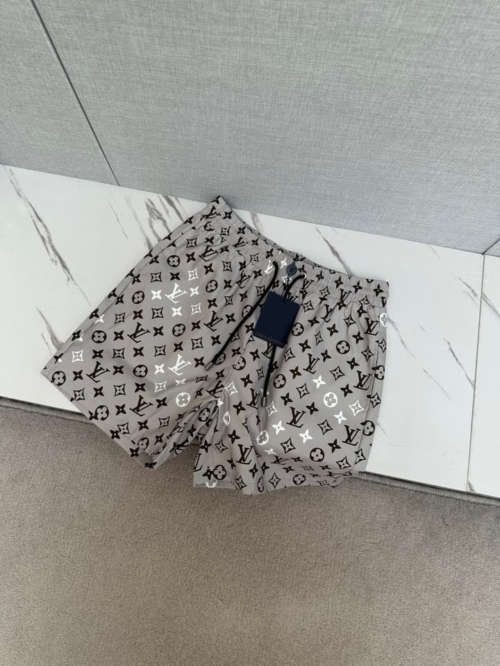 Louis Vuitton Men's Casual Beach Shorts – 2025SS in Grey Abstract Floral