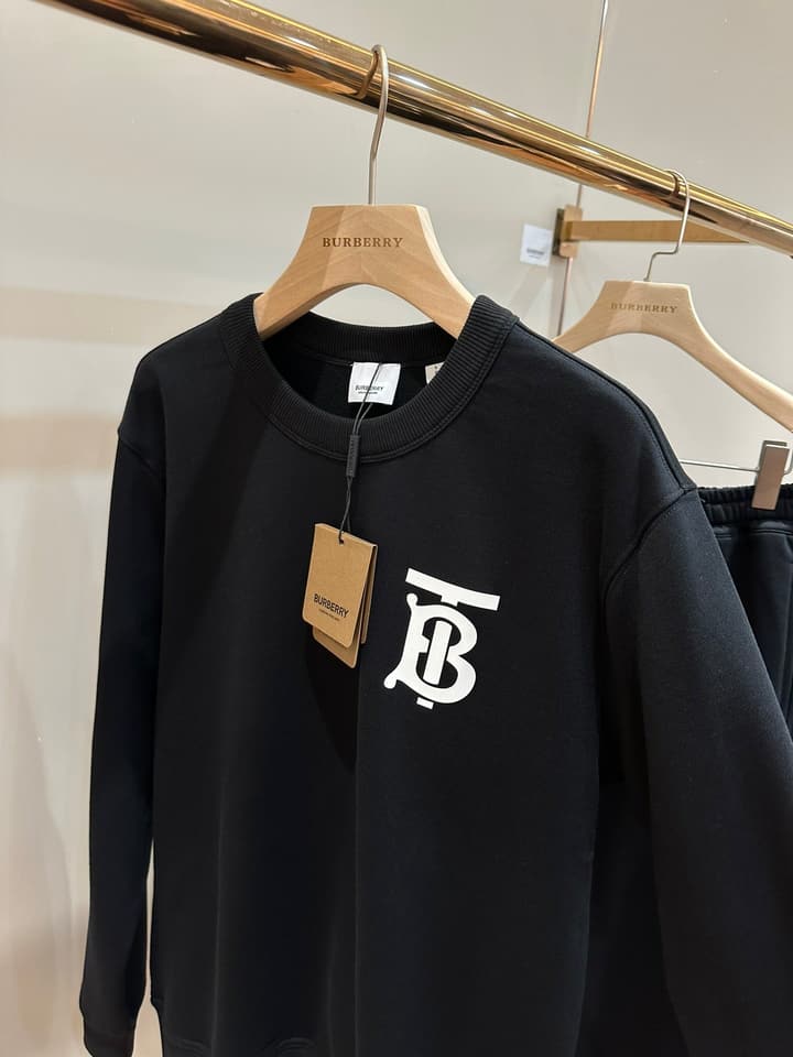 Burberry TB Monogram Cotton Crewneck Sweatshirt in Black Tb Crewneck