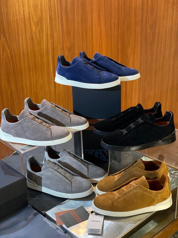 Zegna Triple Stitch Leather Sneakers in Black Smooth Leather