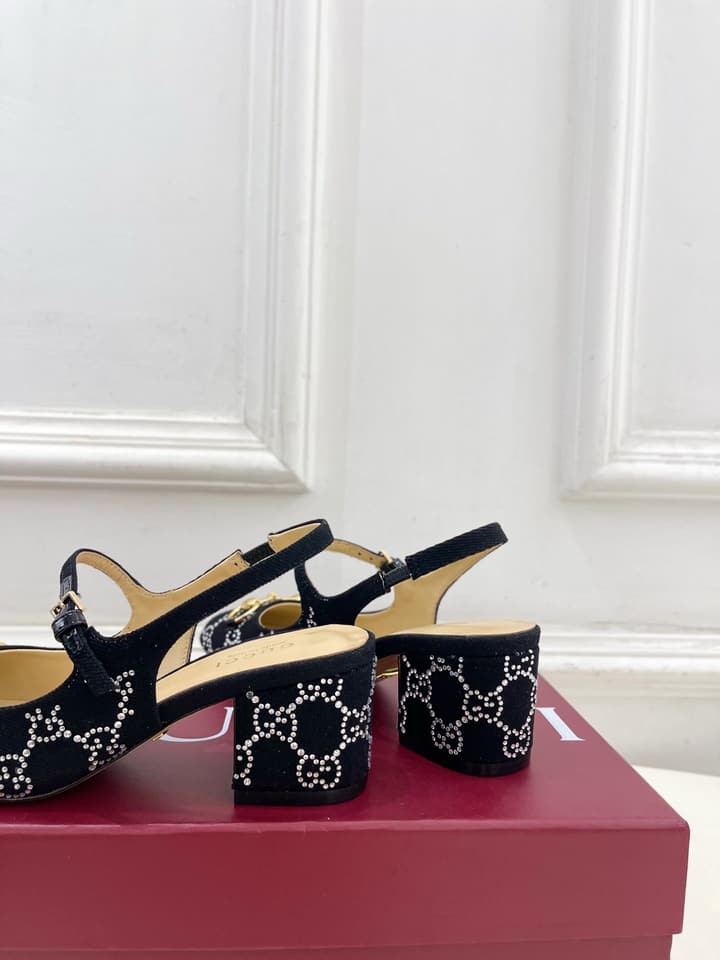 Gucci Classic Horsebit Rhinestone Slingback Sandals – 25SS in Black Monogram Rhinestone