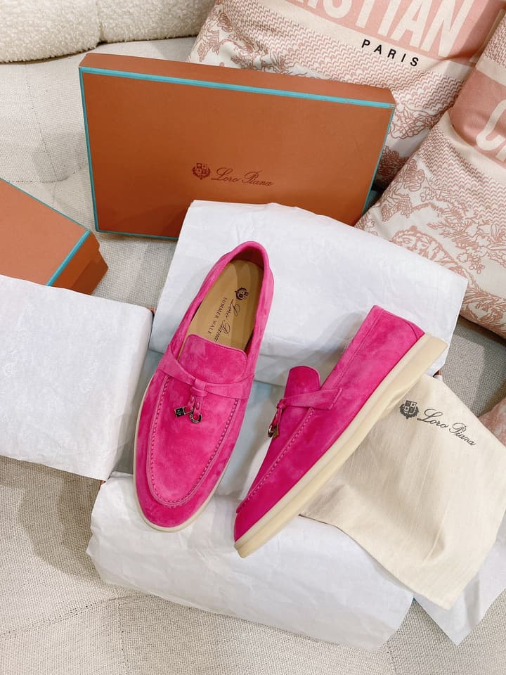 Loro Piana Glossy Cashmere Loafers in Blush Pink Suede