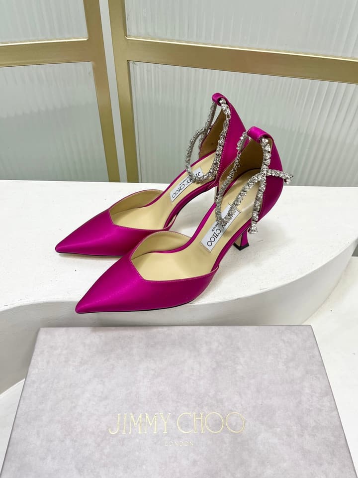 Jimmy Choo Stevie 100 Bow Crystal Silk Heels – 2025SS in Black Silk