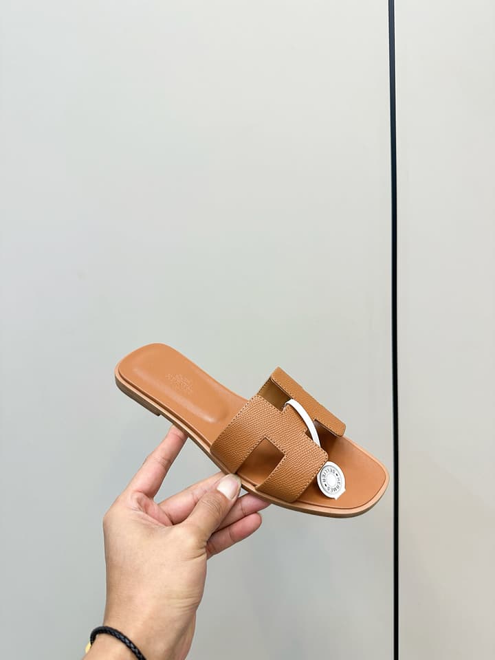 Hermès Fashion Palm-Grain H Slides in Brown