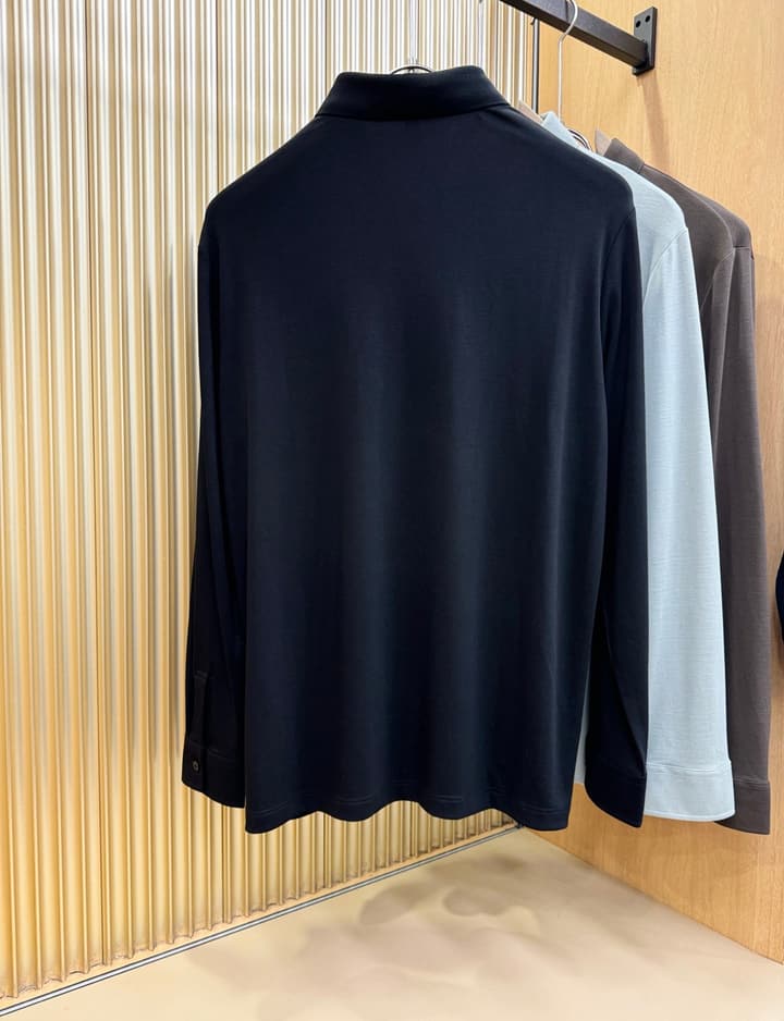 Loro Piana Solid Long Sleeve Polo Shirt – Autumn/Winter Collection in Black