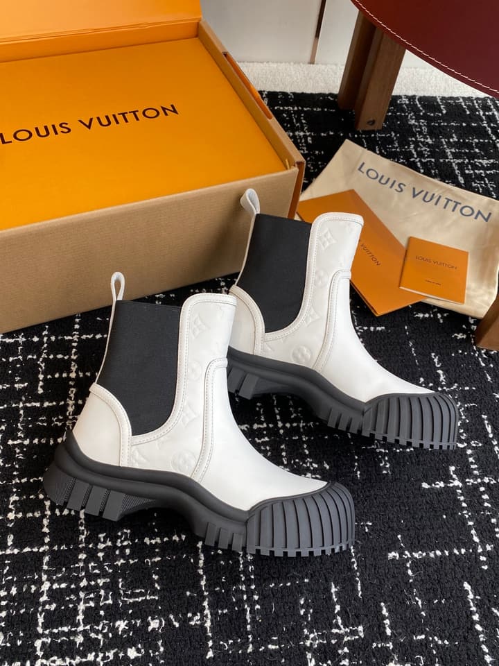 Louis Vuitton Runway Slip-On Ankle Boots – New Collection in Beige