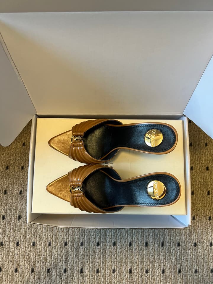 Saint Laurent Ruched Leather Mules – 26SS in Beige