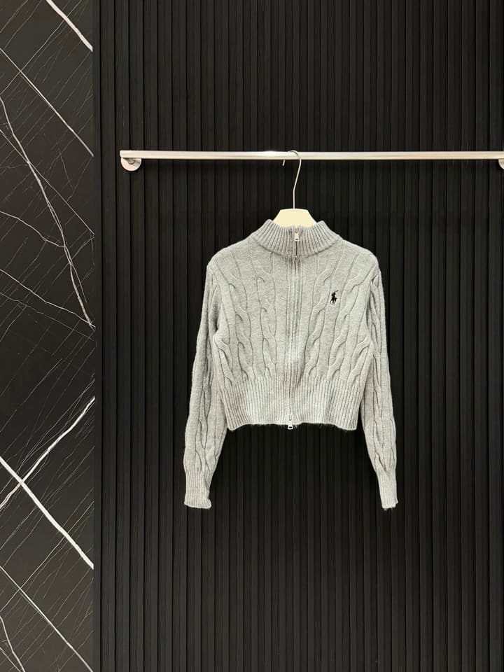 Ralph Lauren Double Zip Cable Knit Cardigan in Black Cable Knit Cardigan