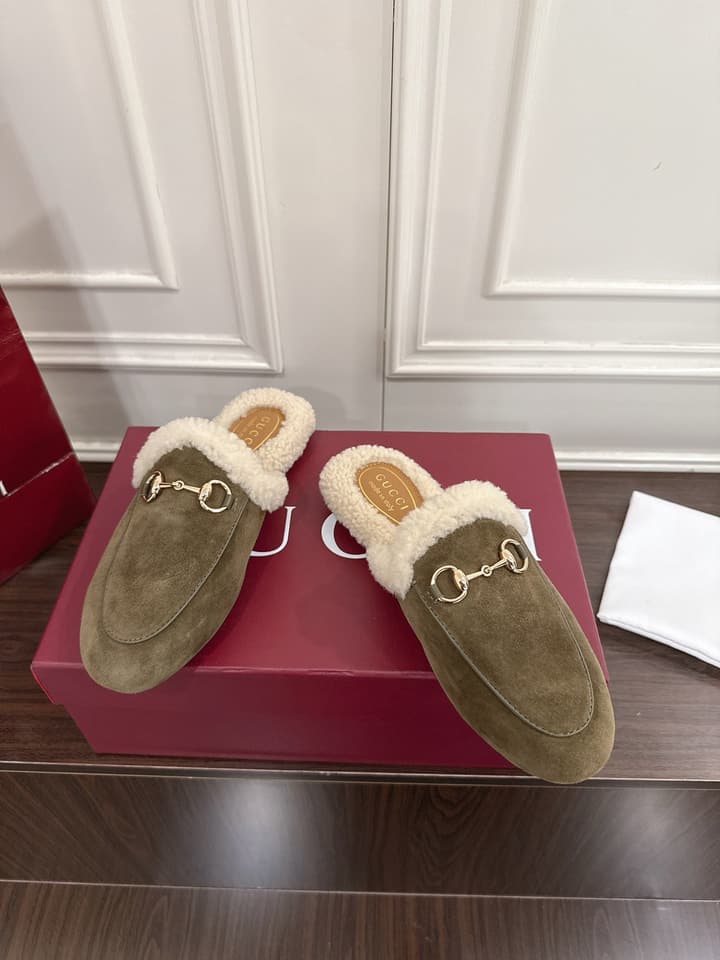 Gucci Princetown Merino Wool Mules in Black Suede With Silver Hardware